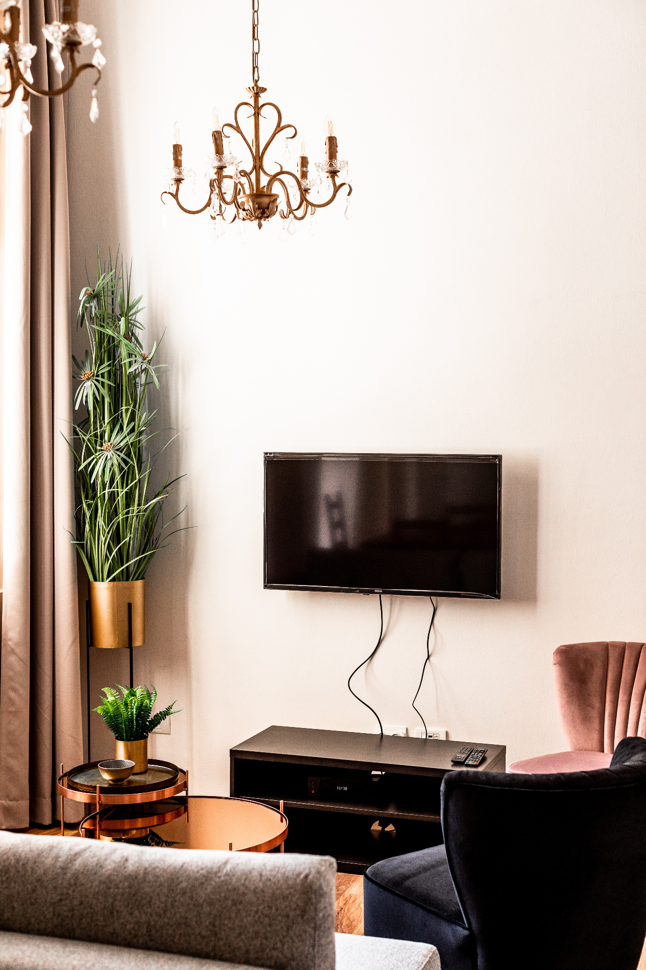 Classic living space with chandelier